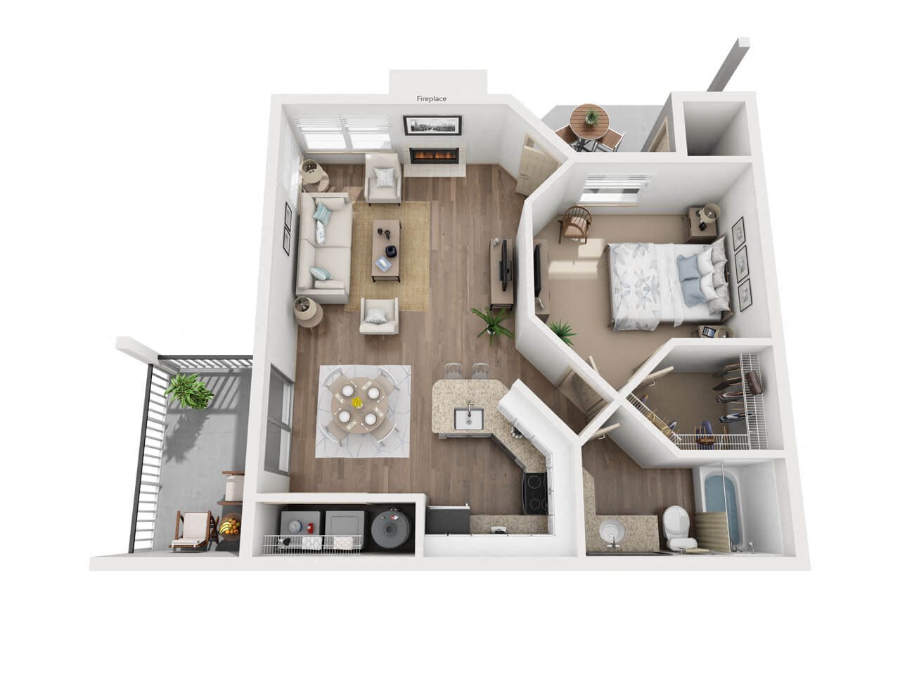 A2: 1 Bed 1 Bath floor plan